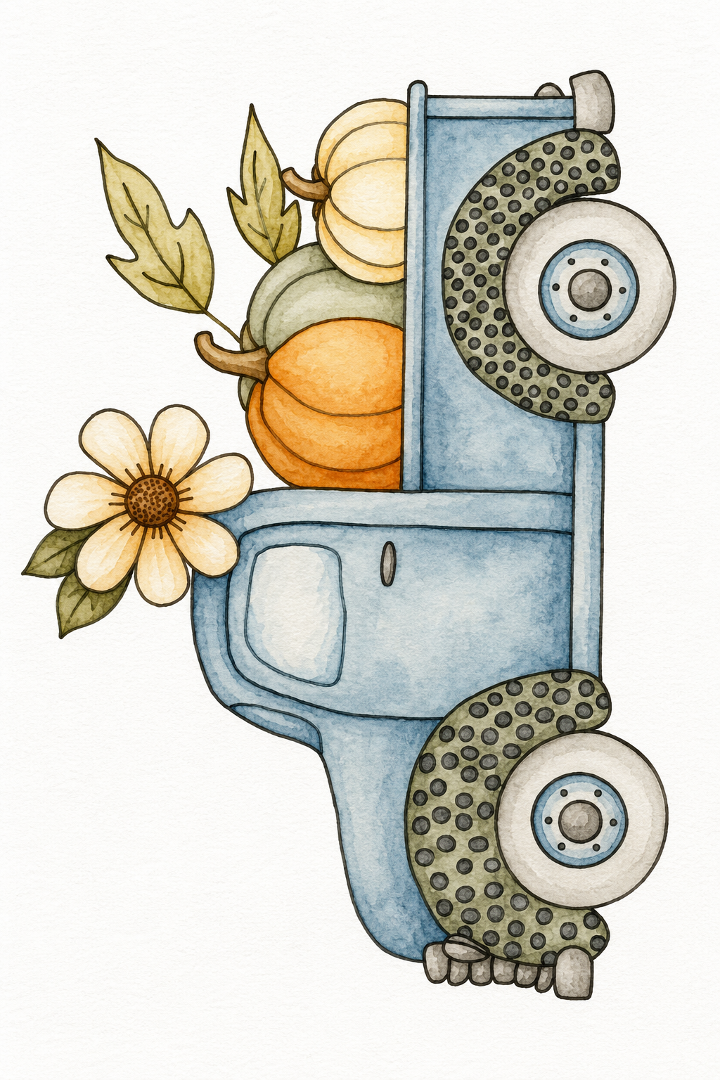 Vintage Harvest Truck watercolor artwork example for color inspiration