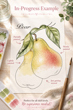 Size and paper details for the Peach Tree Haven watercolor print