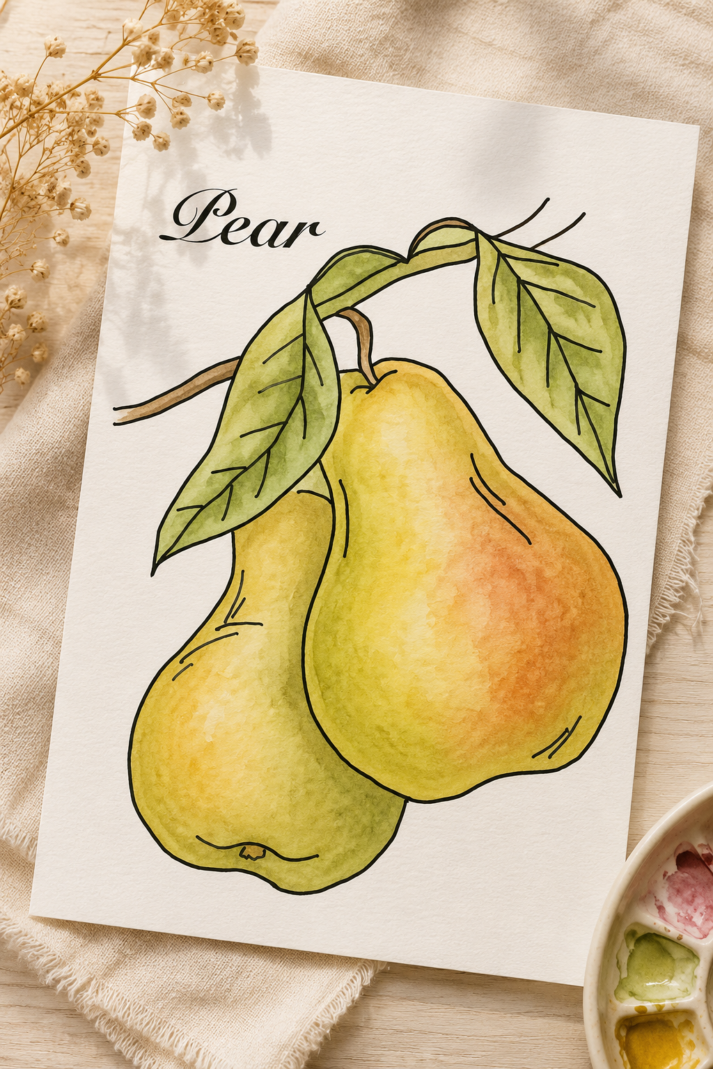 Lifestyle view of the Peach Tree Haven watercolor print