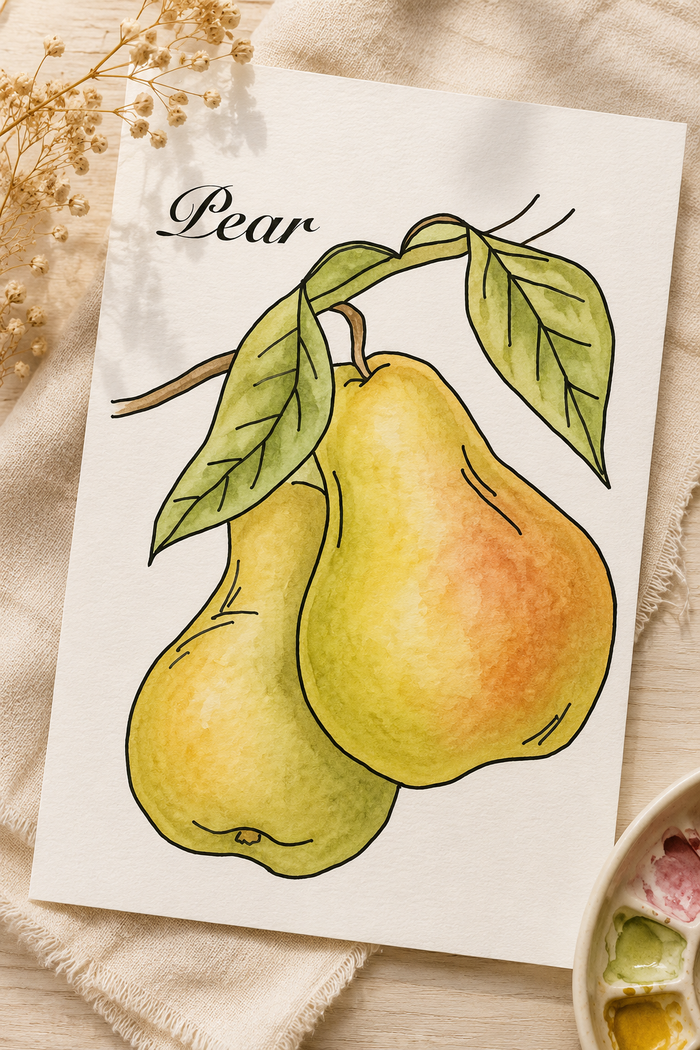 Lifestyle view of the Peach Tree Haven watercolor print
