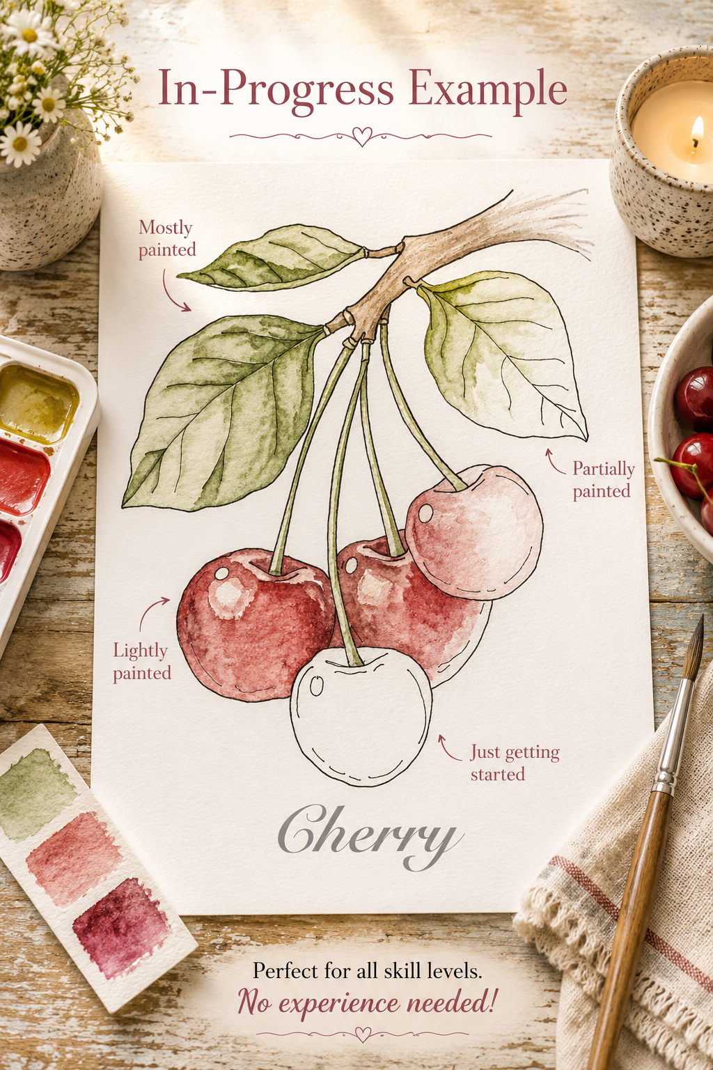 Size and paper details for the Vineyard Meadow Cluster watercolor print
