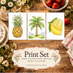 Orchard Blossom three-design watercolor print set from Fruit Orchard Grove