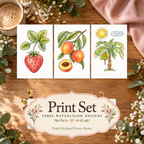 Meadow Harvest three-design watercolor print set from Fruit Orchard Grove
