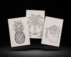 Line-art preview of the three Blooming Orchard designs, ready to paint