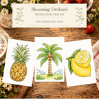 Blooming Orchard Watercolor Trio Kit with three paint-your-own orchard designs