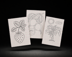 Line-art preview of the three Picnic Patch designs, ready to paint