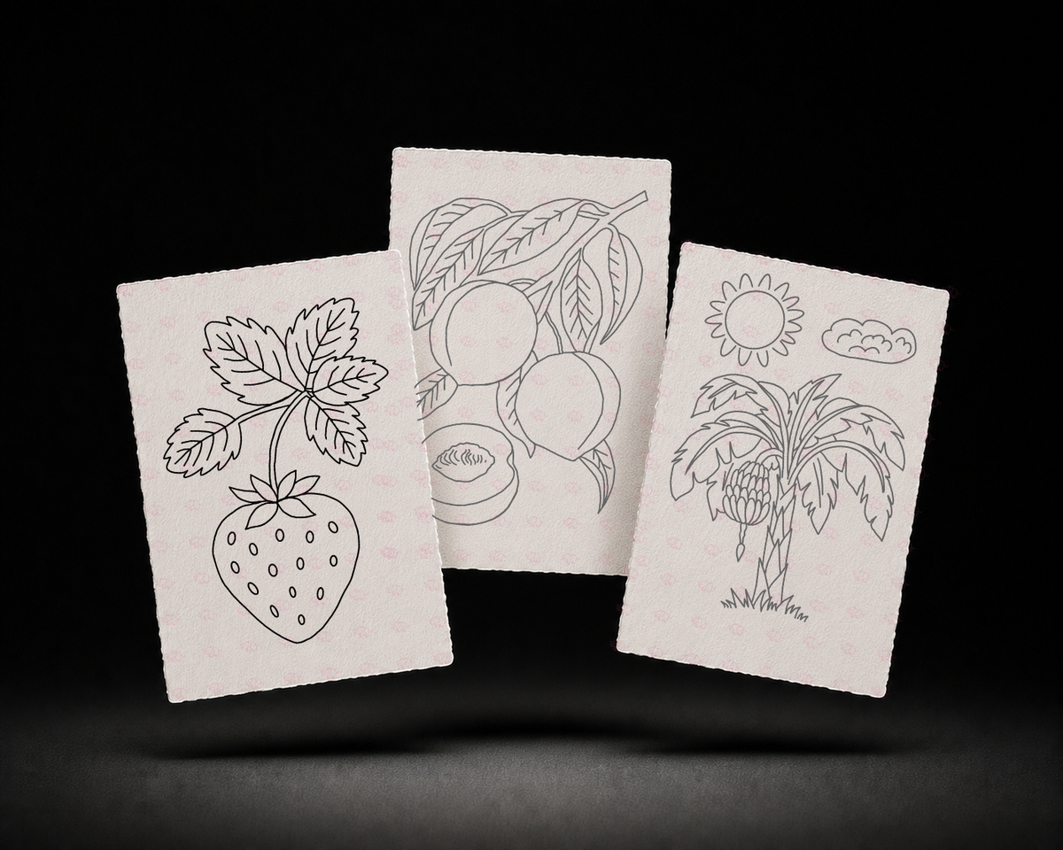 Line-art preview of the three Picnic Patch designs, ready to paint