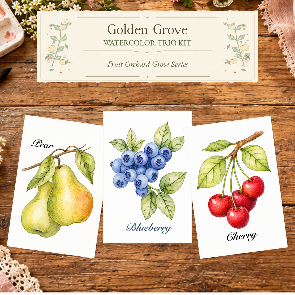 Golden Grove Watercolor Trio Kit with three paint-your-own grove designs