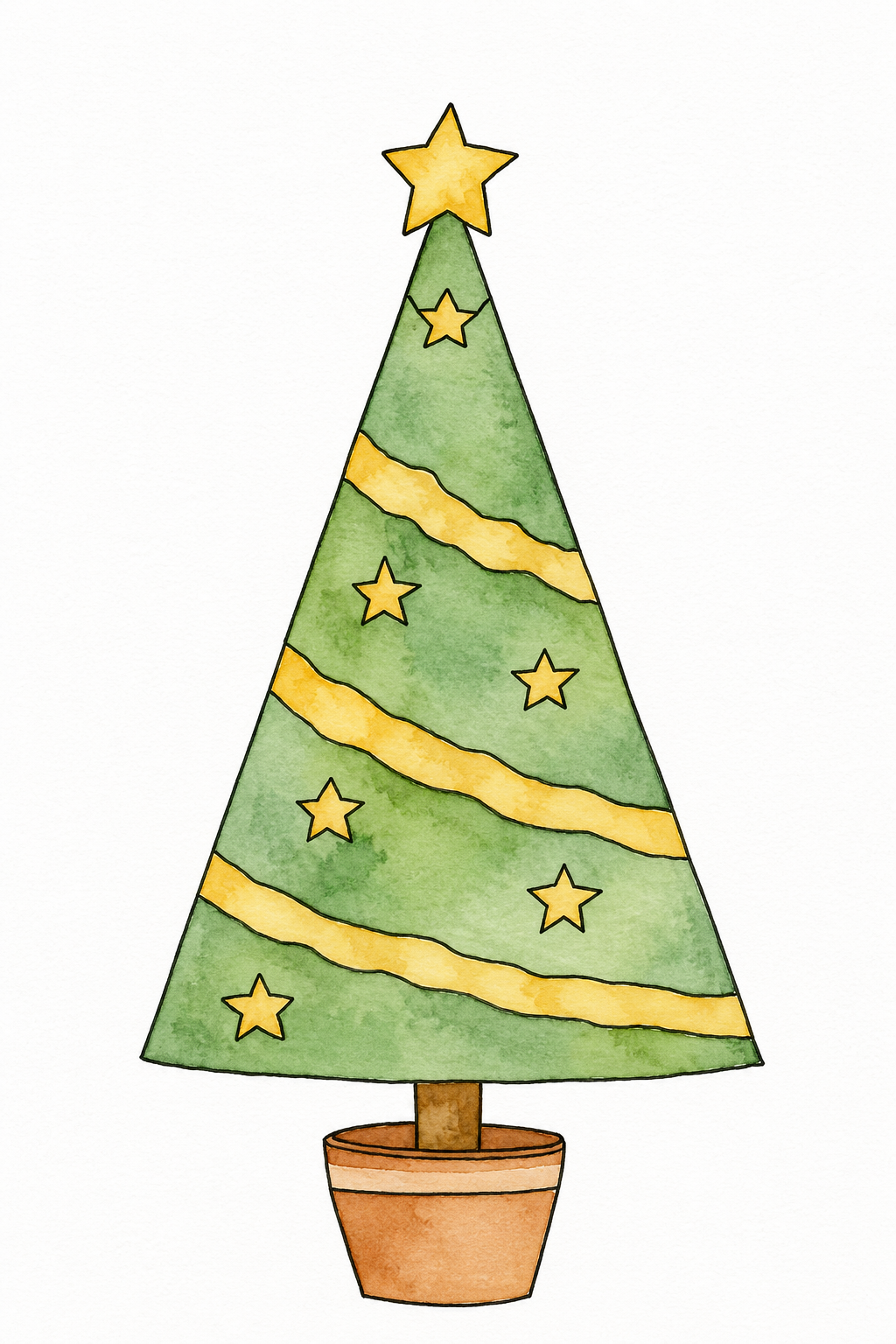 Golden Garland Pine watercolor artwork, painted sample