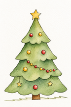 Merrybead Fir watercolor artwork, painted sample