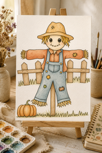 Pumpkin Fence Hollow Paint-Your-Own Watercolor Print | Scarecrow Hollow