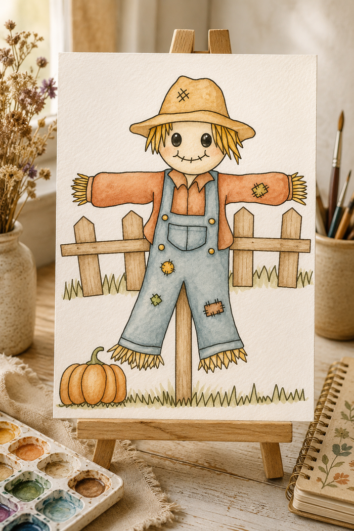 Lifestyle view of the Pumpkin Fence Hollow watercolor print