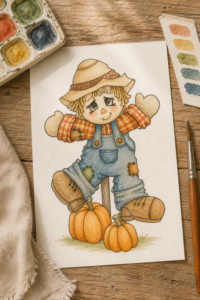 Lifestyle view of the Pumpkin Path Wanderer watercolor print