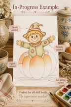 Size and paper details for the Autumn Hearth Pumpkin watercolor print