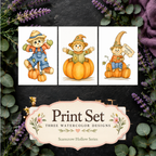 Pumpkin Patch Wishes three-design watercolor print set from Scarecrow Hollow