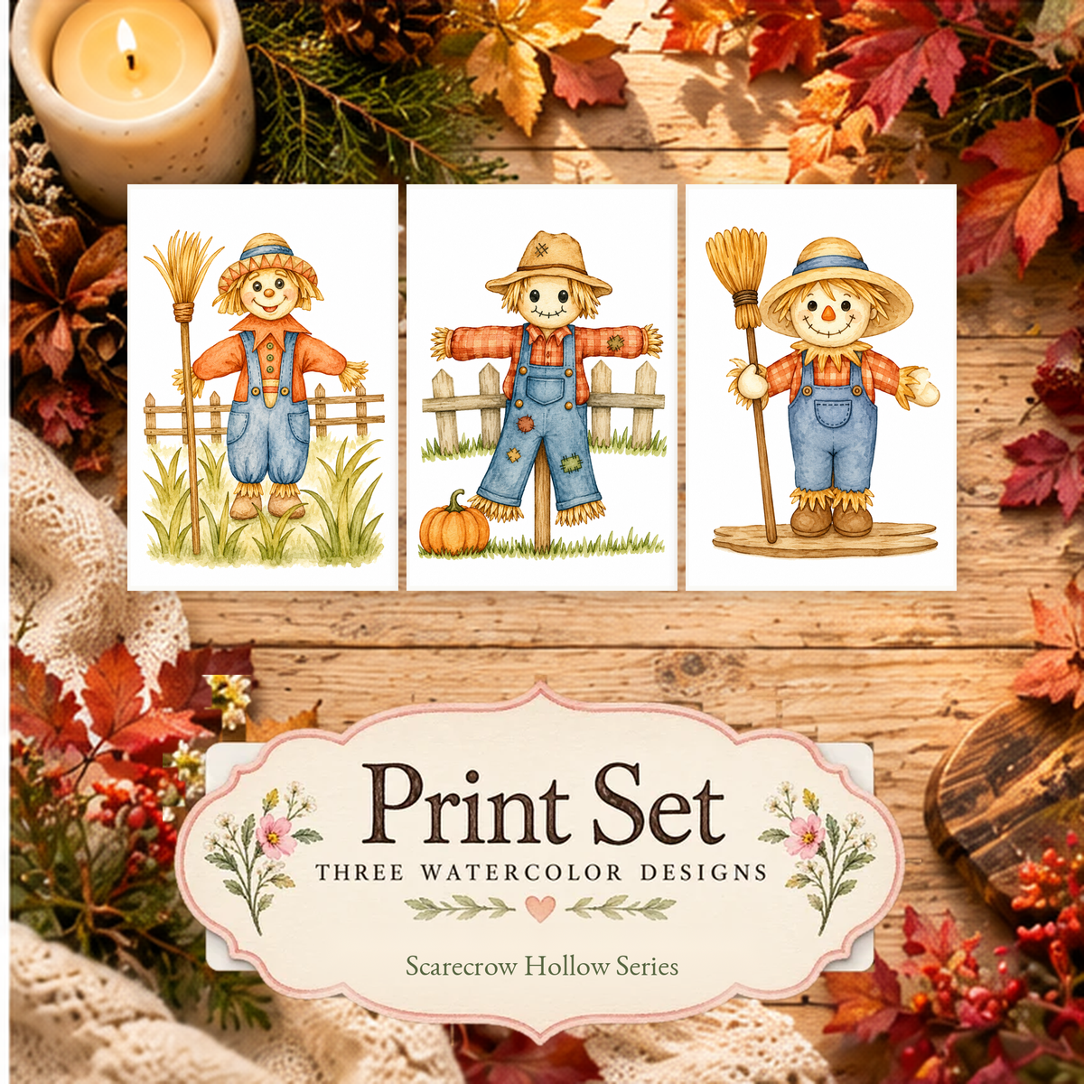 Golden Field Keepers three-design watercolor print set from Scarecrow Hollow