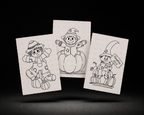 Line-art preview of the three Pumpkin Patch Wishes designs, ready to paint