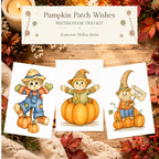 Pumpkin Patch Wishes Watercolor Trio Kit with three paint-your-own scarecrow designs