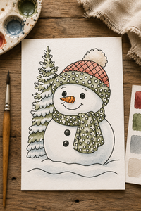 Pine Hollow Snowman Paint-Your-Own Watercolor Print | Snowman