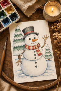 Evergreen Cheer Paint-Your-Own Watercolor Print | Snowman