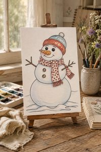Cozy Scarf Hollow Paint-Your-Own Watercolor Print | Snowman