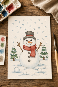 Snowball Meadow Paint-Your-Own Watercolor Print | Snowman