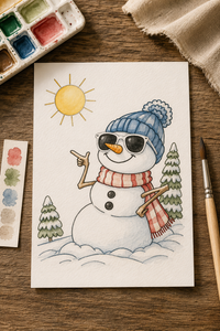 Sunny Day Snowman Paint-Your-Own Watercolor Print | Snowman