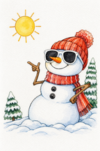 Sunny Day Snowman watercolor design