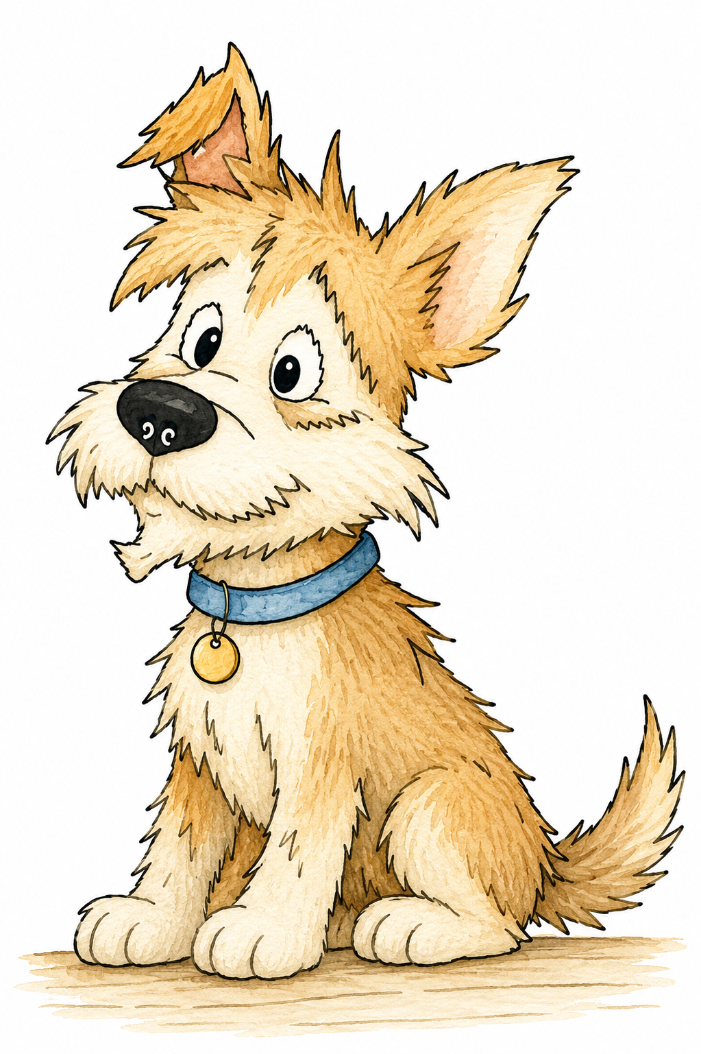 Scout pup watercolor artwork, painted sample
