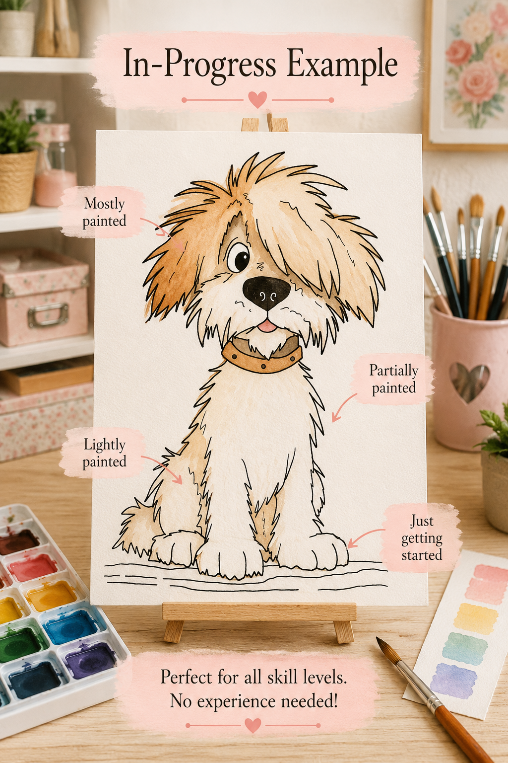 Shaggy watercolor print details infographic