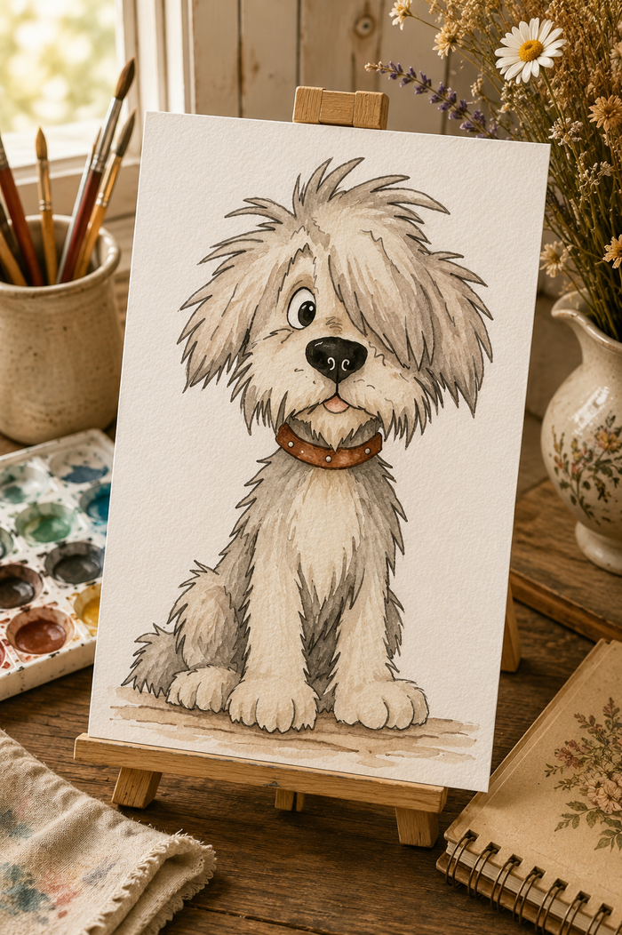Shaggy watercolor print lifestyle scene