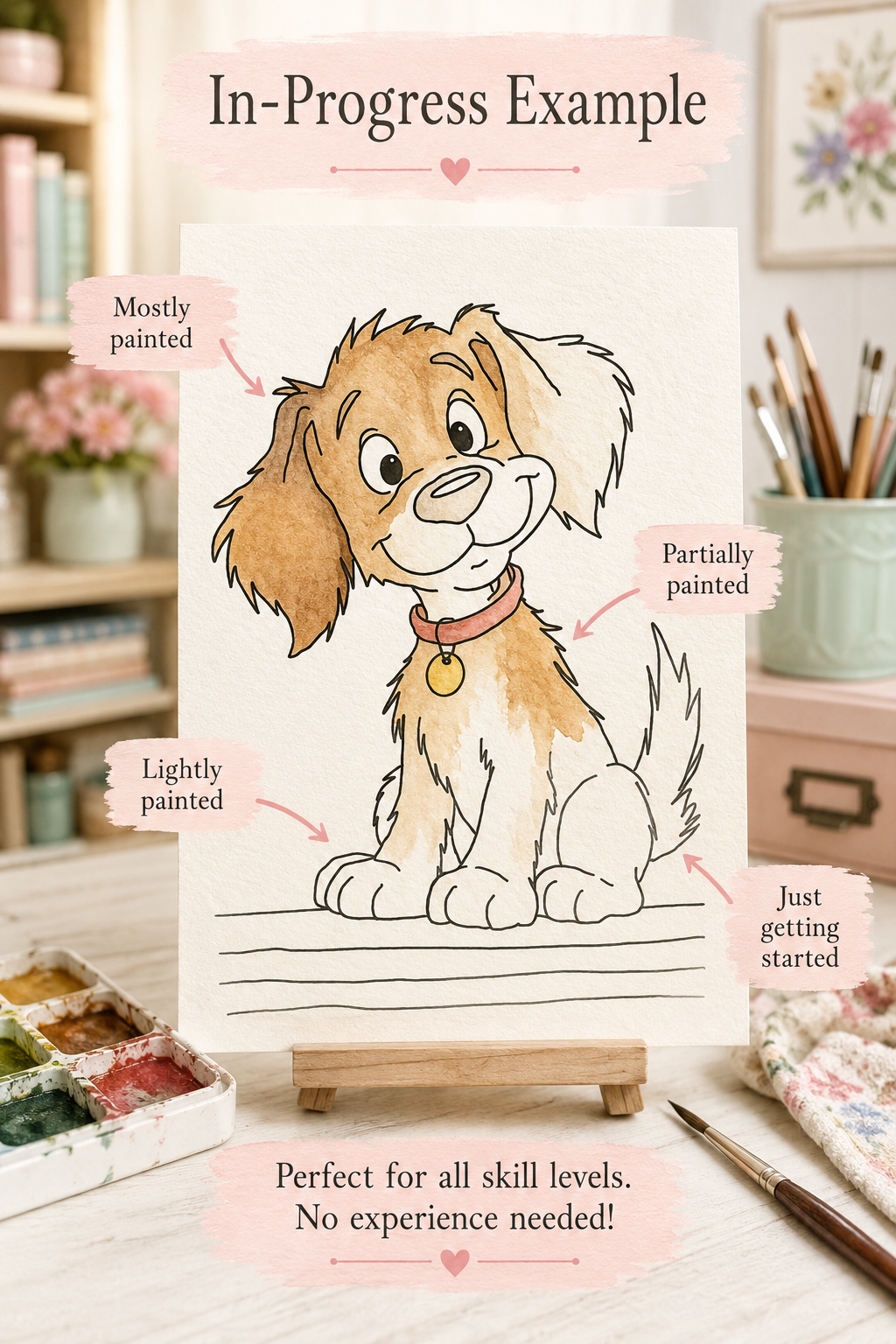 Daisy watercolor print details infographic