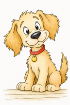 Daisy pup watercolor artwork, painted sample