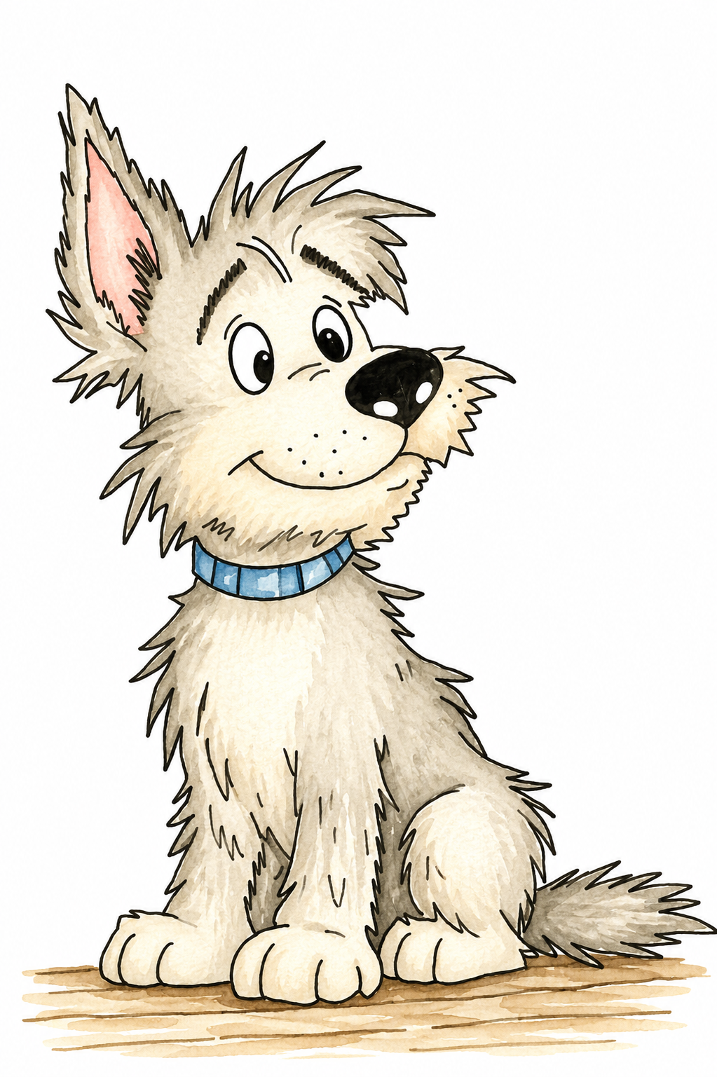 Rusty pup watercolor artwork, painted sample