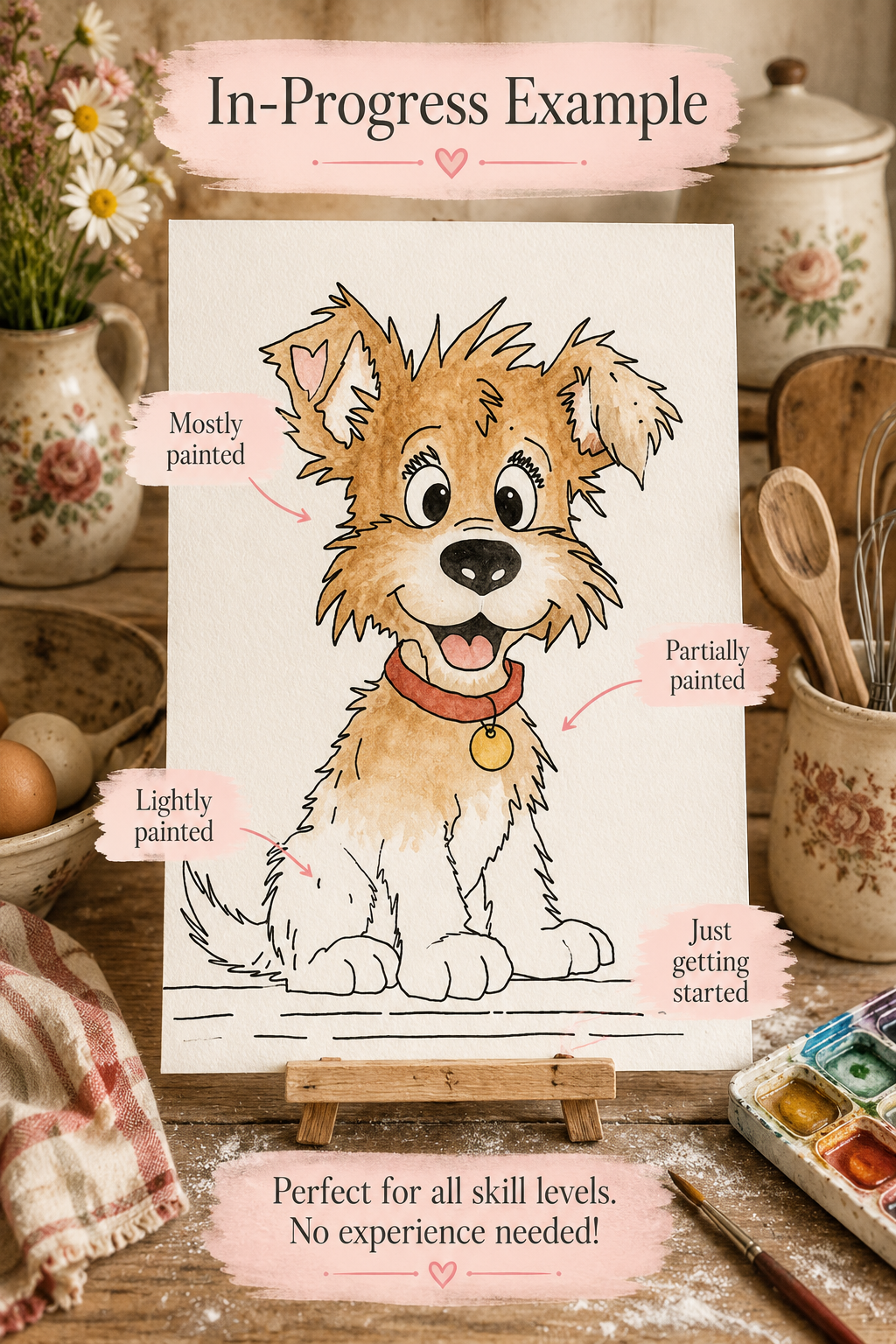 Ollie watercolor print details infographic