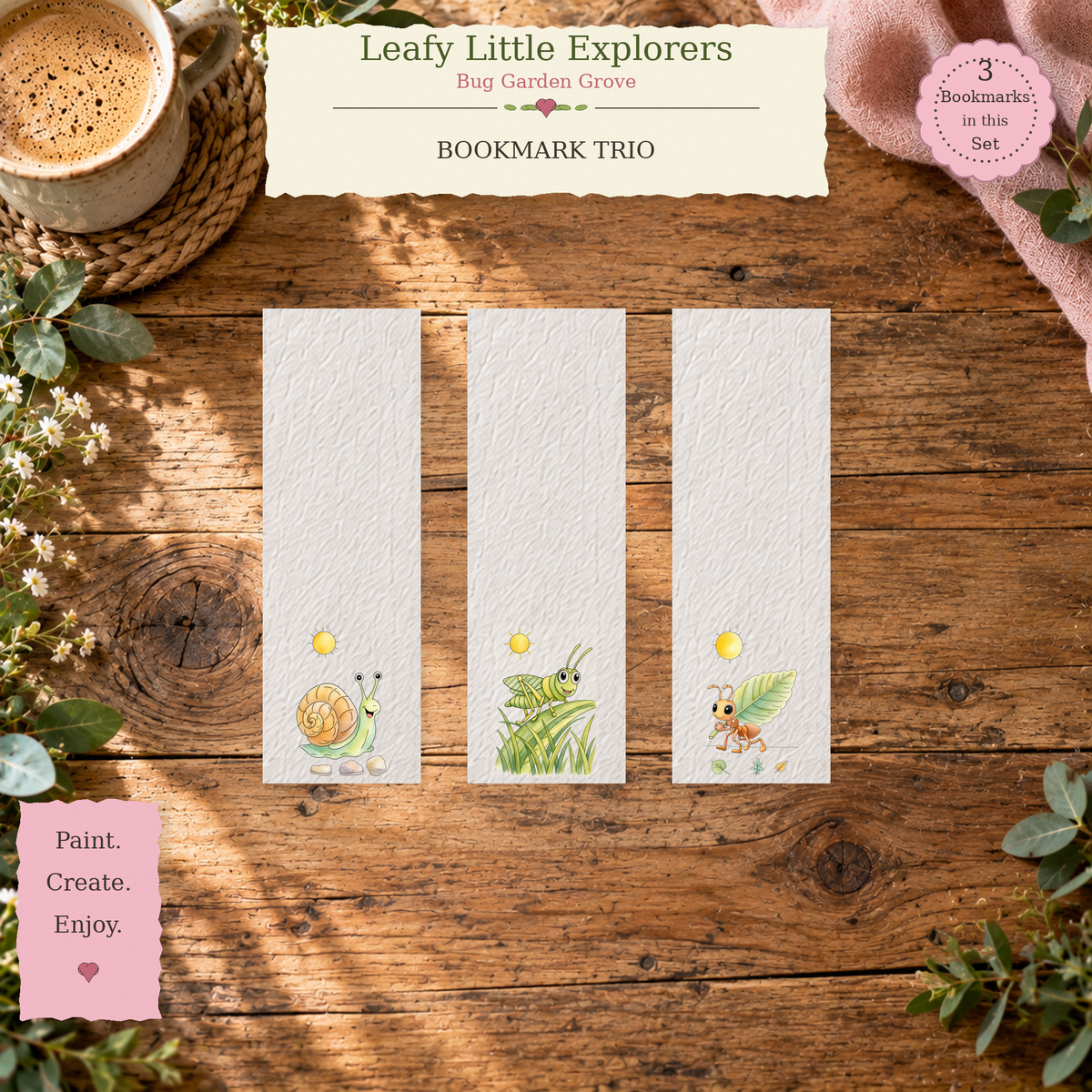 Leafy Little Explorers | Bug Garden Grove Watercolor Bookmark Set