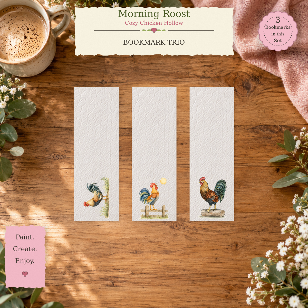 Morning Roost | Cozy Chicken Hollow Watercolor Bookmark Set