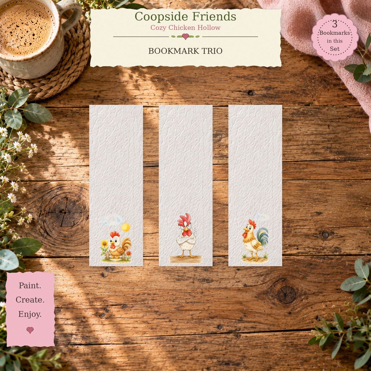 Coopside Friends | Cozy Chicken Hollow Watercolor Bookmark Set