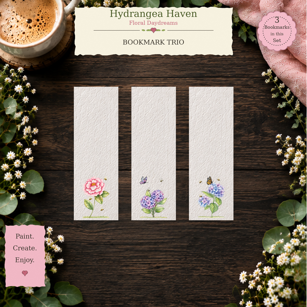 Hydrangea Haven | Floral Daydreams Watercolor Bookmark Set