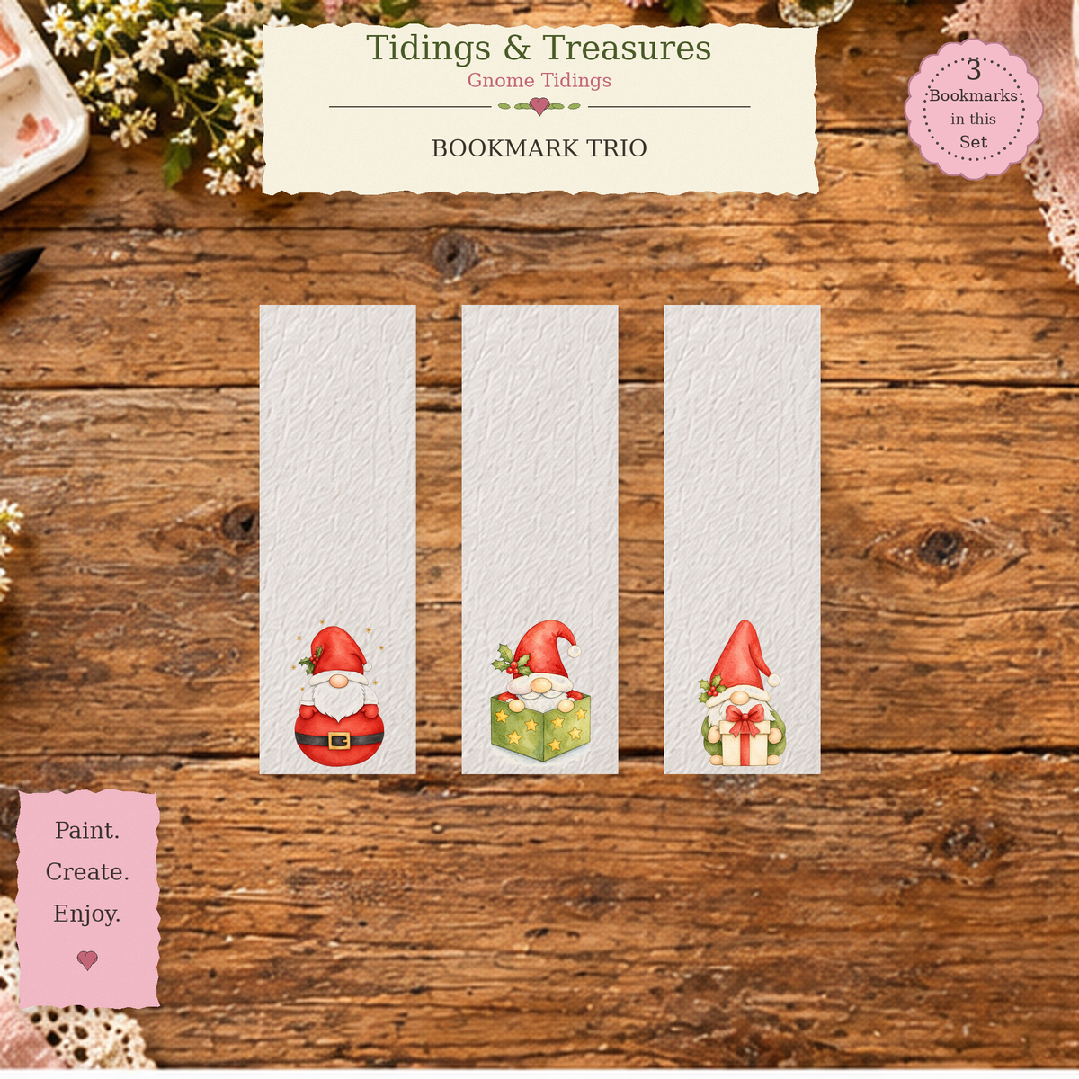 Tidings & Treasures watercolor bookmark set featuring Starry Surprise, Merry Parcel, and Jolly Tidings