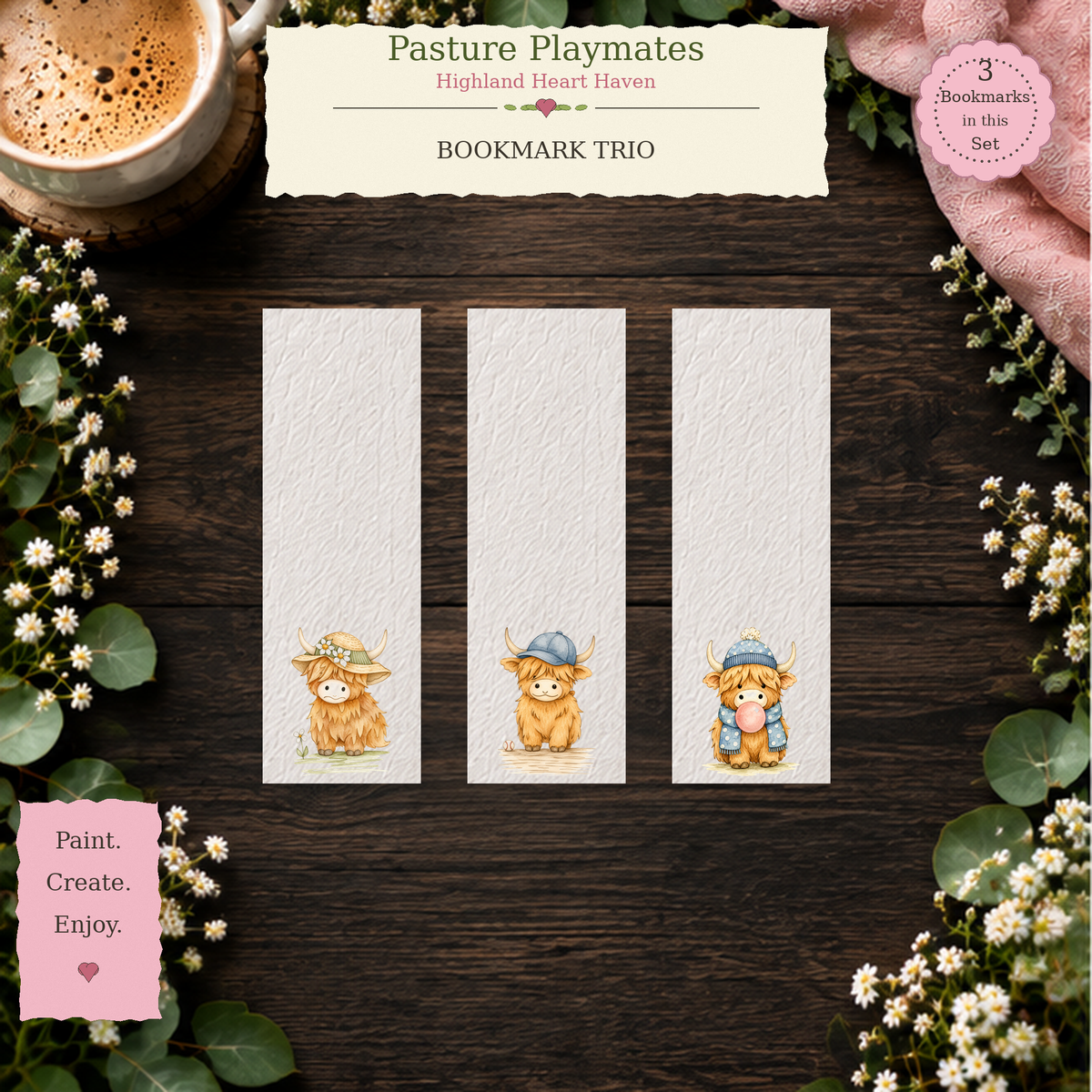 Pasture Playmates | Highland Heart Haven Watercolor Bookmark Set