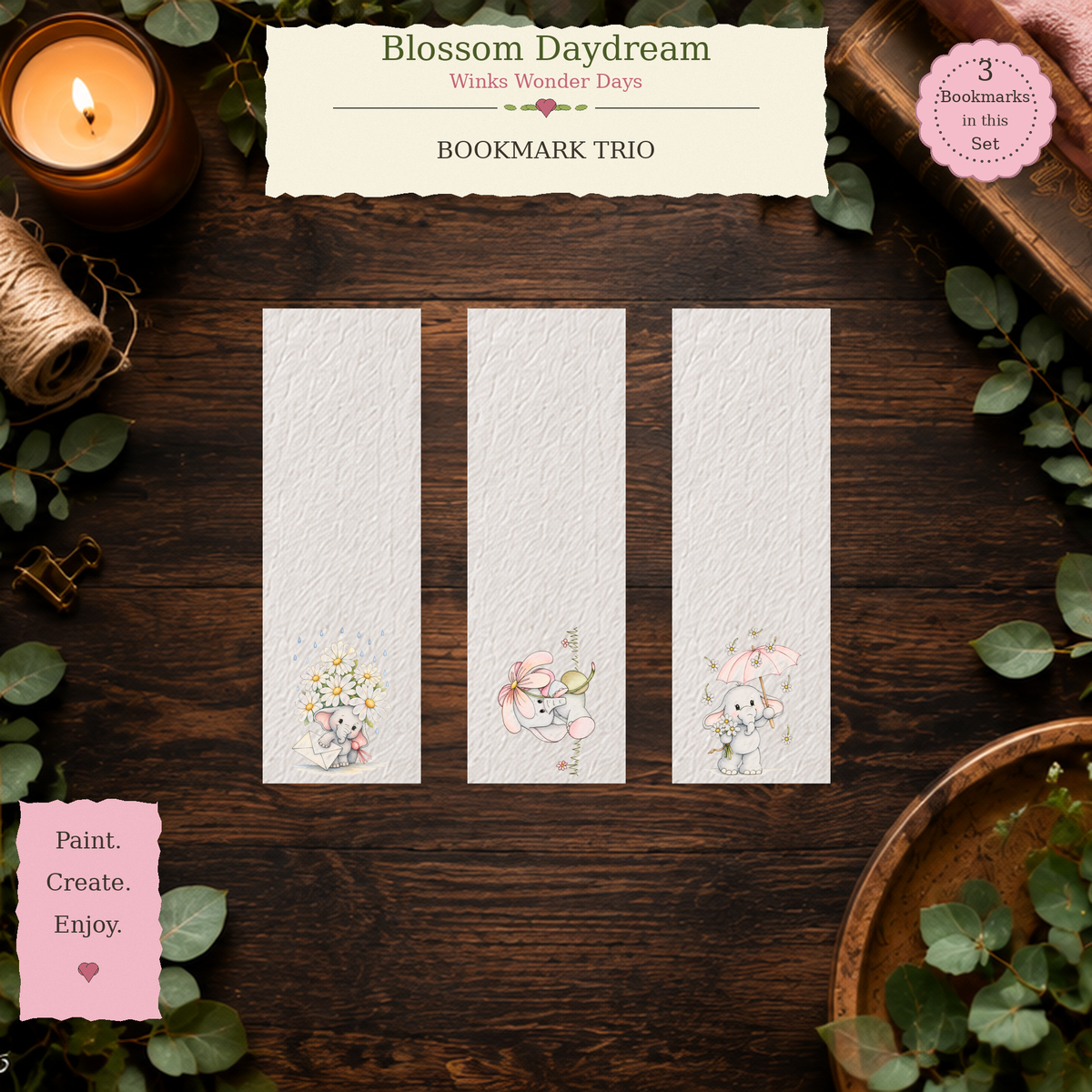 Blossom Daydream | Winks Wonder Days Watercolor Bookmark Set