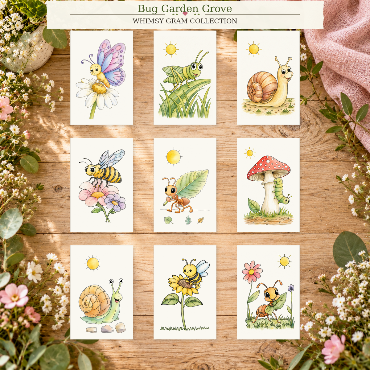 Bug Garden Grove Complete Mini Paint-Your-Own Watercolor Collection | 2x3 Whimsy Grams