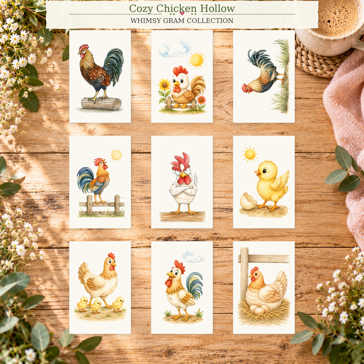 Cozy Chicken Hollow Complete Mini Paint-Your-Own Watercolor Collection | 2x3 Whimsy Grams