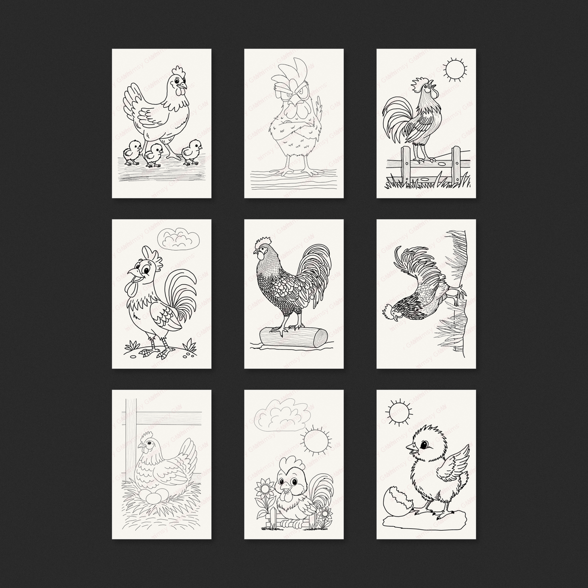 Cozy Chicken Hollow Complete Paint-Your-Own Watercolor Print Collection | 4x6