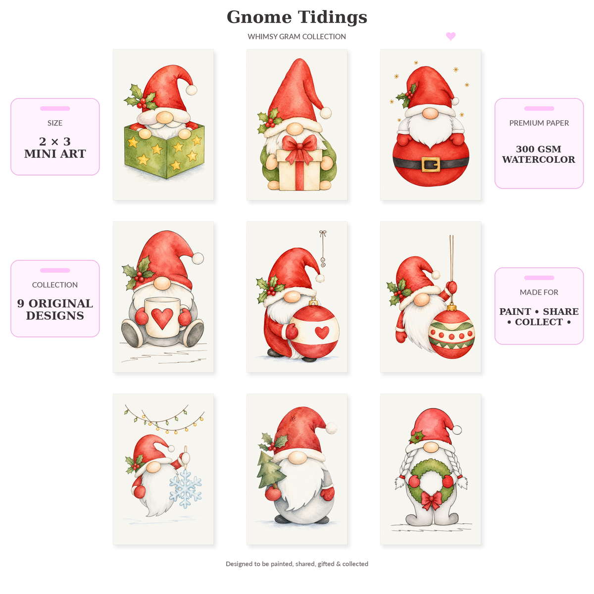 Gnome Tidings complete mini watercolor collection infographic