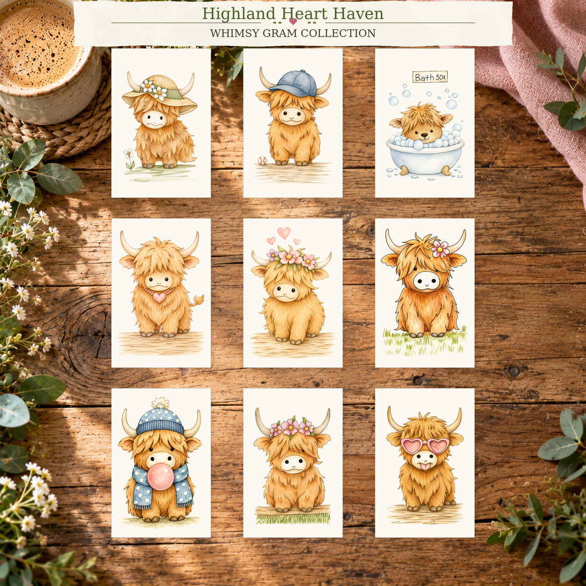 Highland Heart Haven Complete Mini Paint-Your-Own Watercolor Collection | 2x3 Whimsy Grams