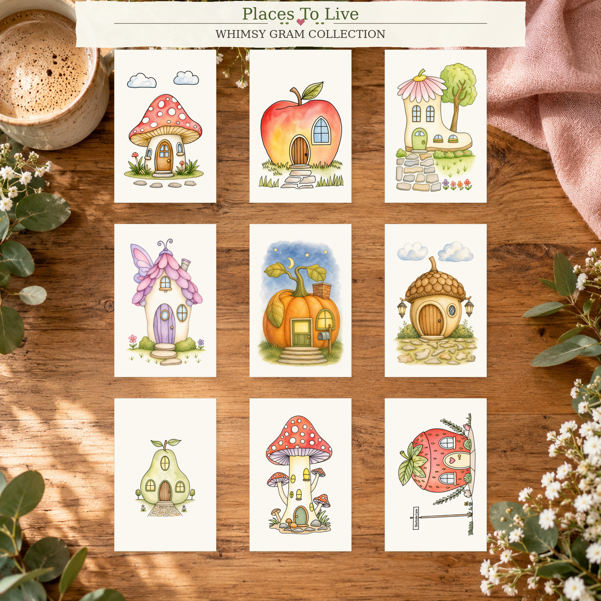 Places To Live Complete Mini Paint-Your-Own Watercolor Collection | 2x3 Whimsy Grams