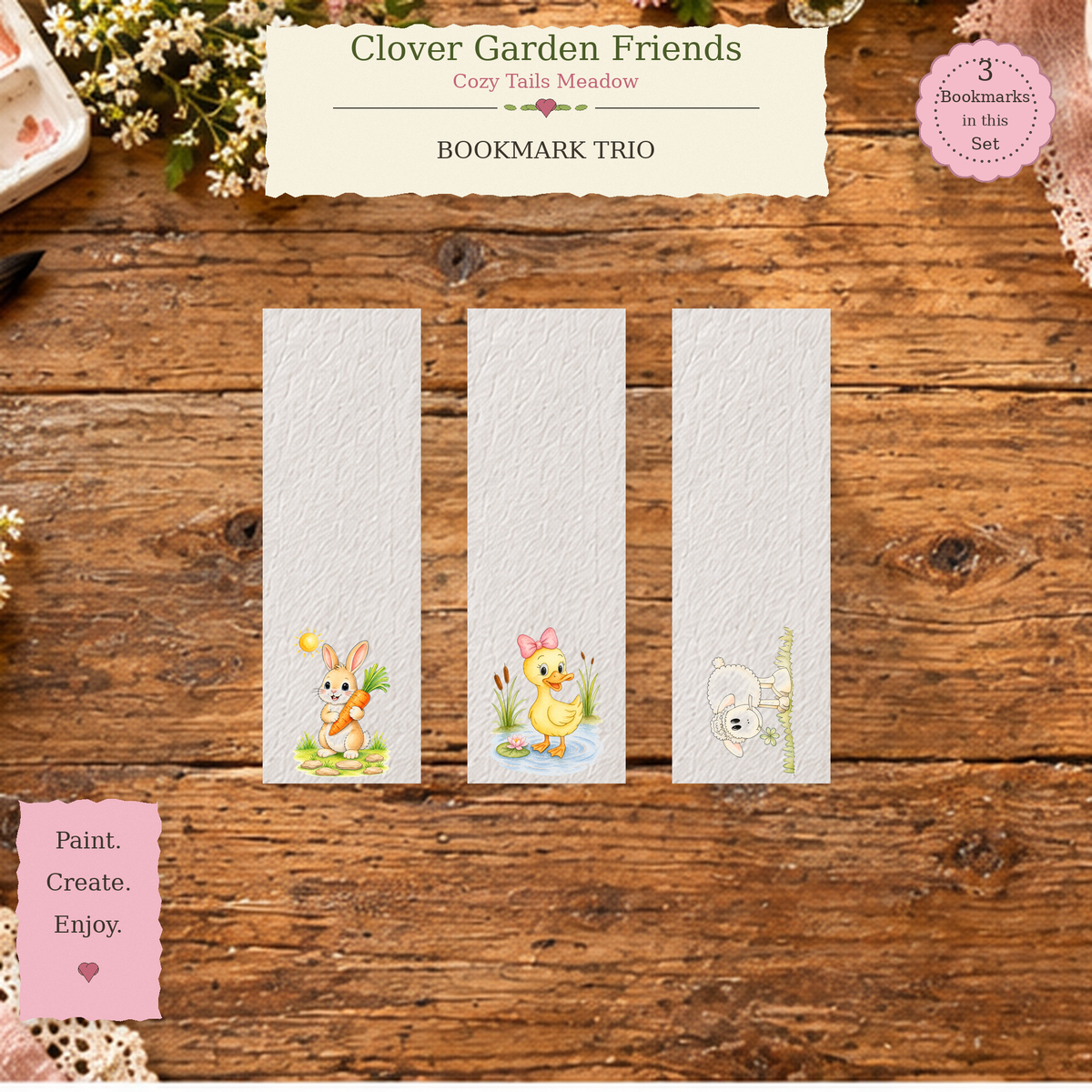Clover Garden Friends bookmark set lifestyle scene