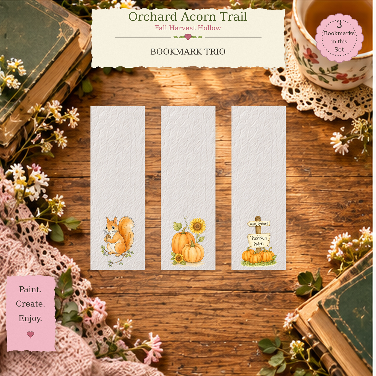 Orchard Acorn Trail bookmark set lifestyle scene